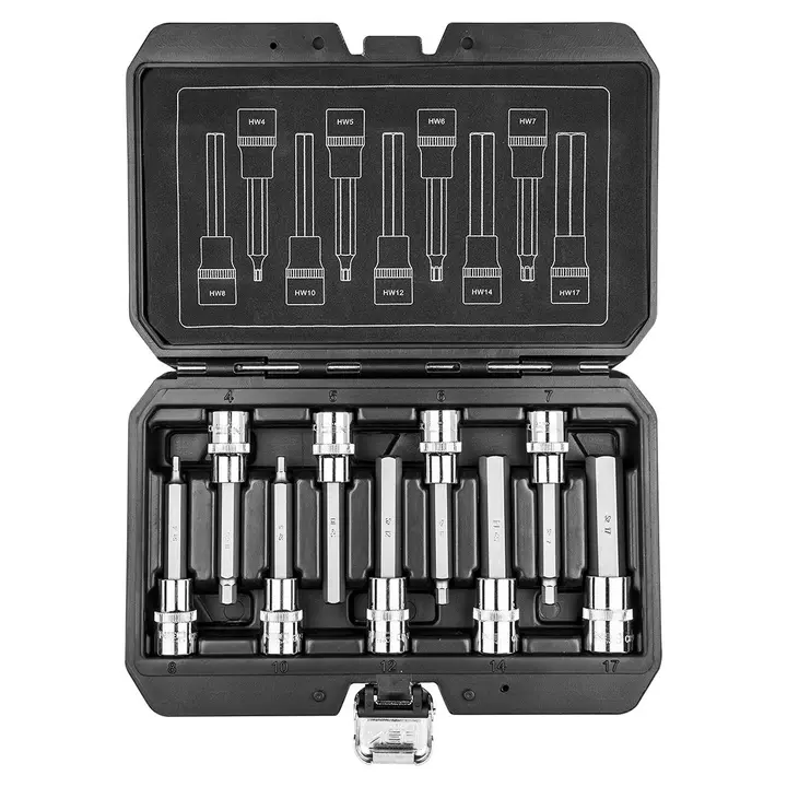 Lokma üzerinde altıgen uçlar, 100 mm, 9 parça set