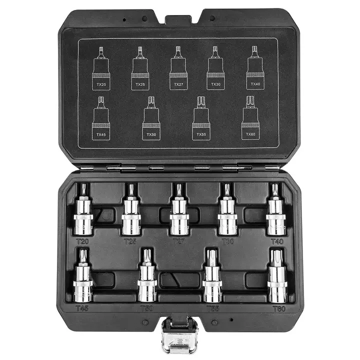 Lokma üzerine Torx uçlar 55 mm, 9 parça set