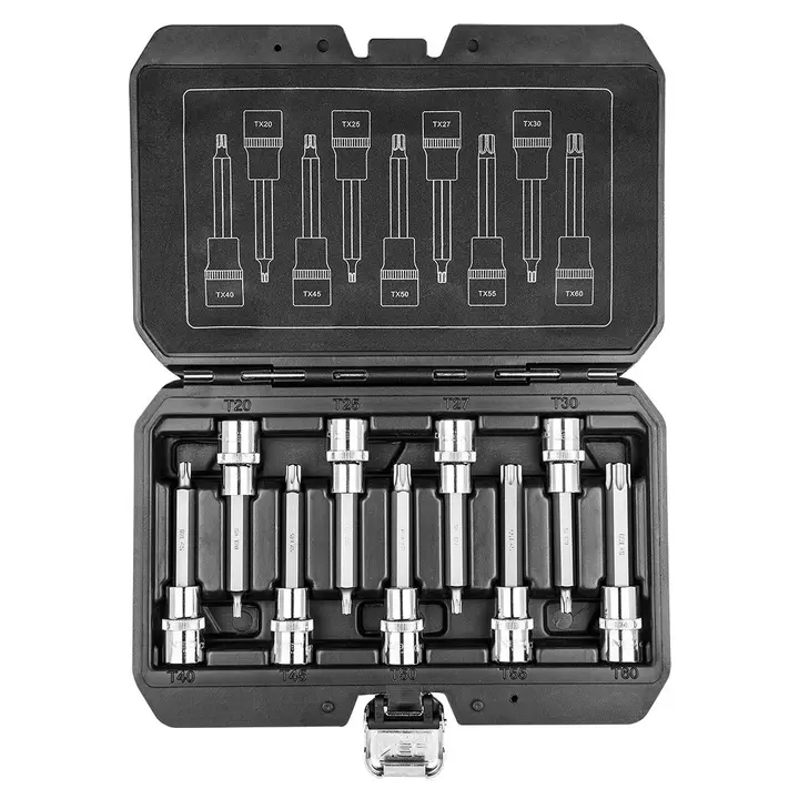 Lokma üzerine Torx uçlar 100 mm, 9 parça set