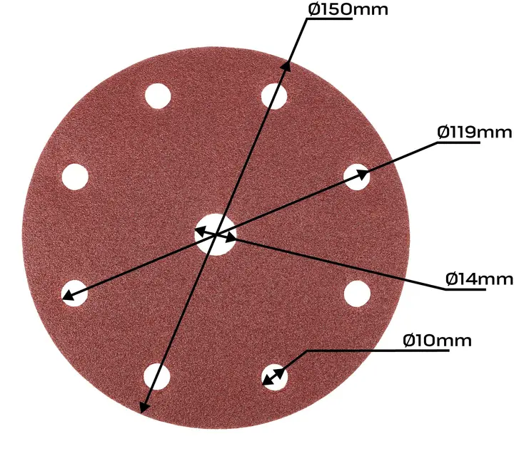 Cırt bantlı zımpara diski 150 mm, P240, 5 adet, 04-721 için 9 delikli