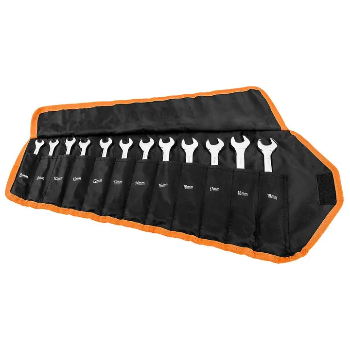 Cırcırlı ve anahtarlı kombine anahtarlar, 12 parçalık set, 8 - 19 mm, yumuşak kılıf