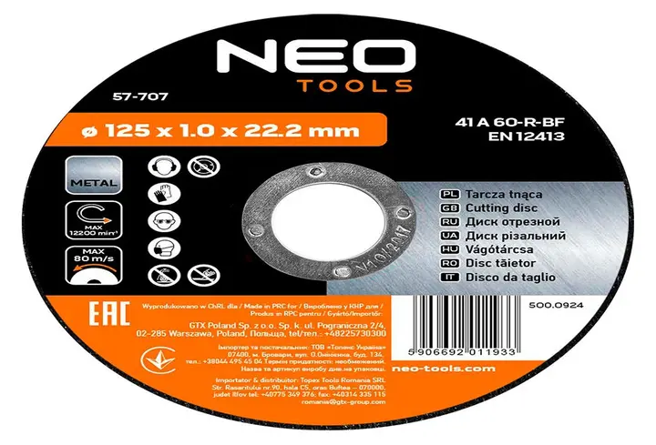 Metal kesme diski 125 x 1,0 x 22,2 mm, 41 A60-R-BF