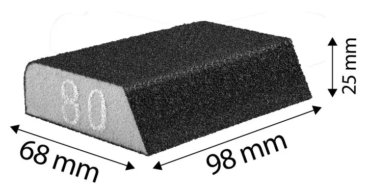 Aşındırıcı sünger 98 x 25 x 68 mm, K180, açılı