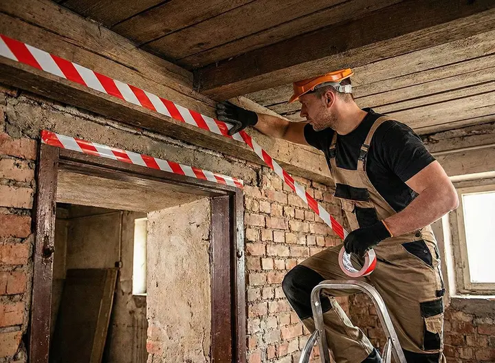 Kendinden yapışkanlı kırmızı-beyaz ikaz bandı 50 mm x 33 m