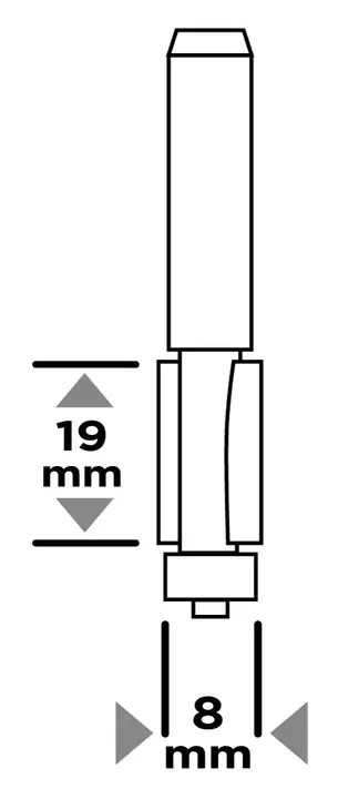 Ahşap için rulmanlı düz freze ucu, widia, 8 x 19 mm, sap 8 mm