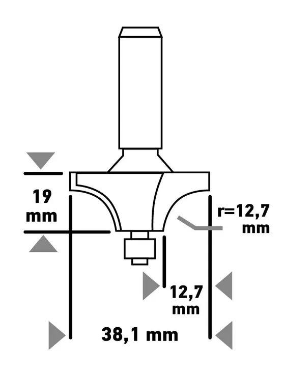 Ahşap için rulmanlı dekoratif freze ucu, widia, 38.1 x 19mm, sap 8 mm