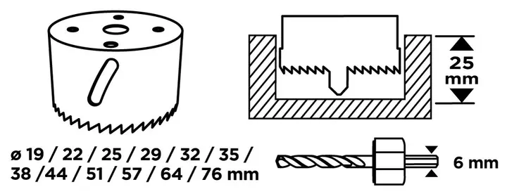 Bi-metal delik açma testeresi 19-76 mm, 15 parça set