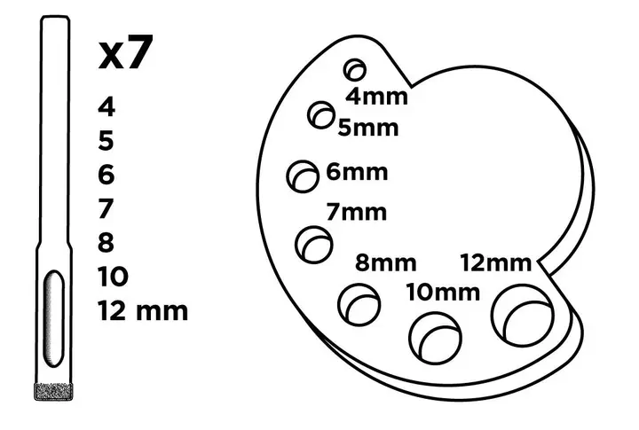 Elmas matkap ucu 4-12 mm, kılavuzlu, 8 parça set