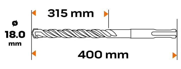 SDS Plus beton matkap ucu, 18 x 400 mm, S4, quatro