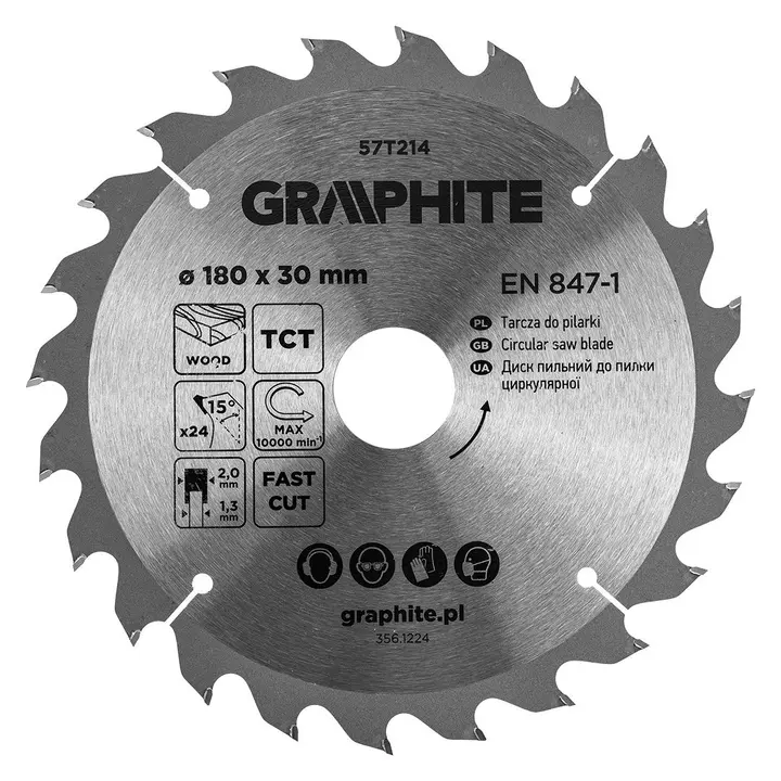 HM uçlu dairesel testere bıçakları 180 x 30 mm, 24 diş