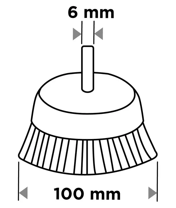 Çanak tel fırça 100 mm, kıvrımlı çelik tel, 6 mm saplı