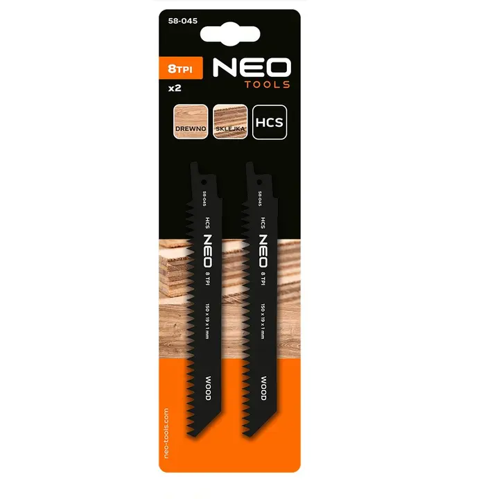 Kılıç testere bıçağı, HCS, 152 x 19 x 1 mm, 8TPI, 2 parça