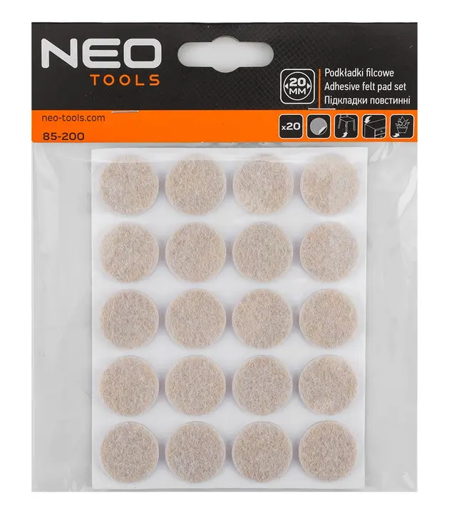 Kendinden yapışkanlı yuvarlak keçe pedler, açık kahverengi 20 mm, 20 adet