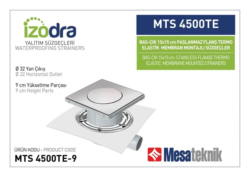 MTS 4500TE Termo Elastik Örtü Paslanmaz Flanş Montajlı Süzgec Sistemleri 15 cm BasÇık