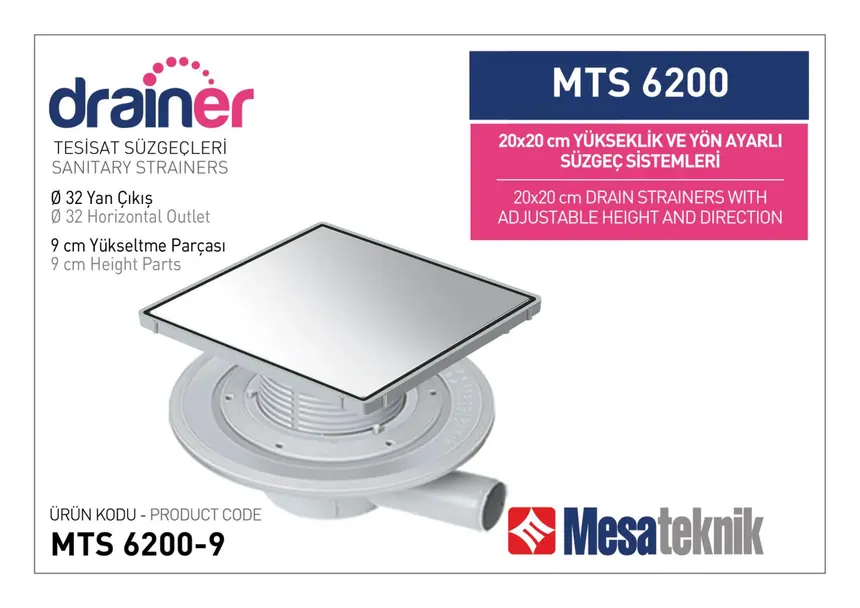 MTS 6200 20 cm Kare Yükseklik ve Yön Ayarlı Tesisat Sistemleri