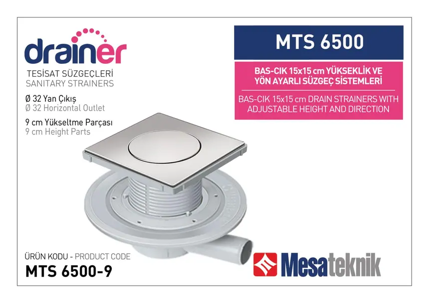 MTS 6500 15 cm BasÇık Yükseklik ve Yön Ayarlı Tesisat Sistemleri